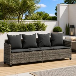 Sun Lounger Outdoor Reclining Chair Adjustable Backrest Footrest Grey Cushions