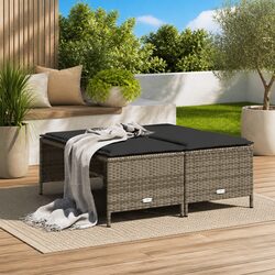 Garden Stools with Cushions 4 pcs Grey Outdoor Foot Rests Poly Rattan Set