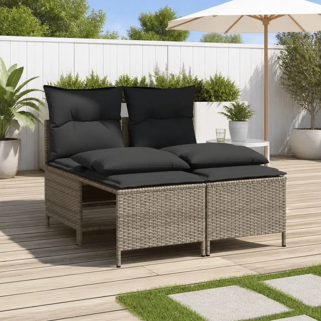 4 Piece Outdoor Garden Sofa Set with Cushions Grey Poly Rattan Patio Furniture