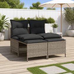 4 Piece Outdoor Garden Sofa Set with Cushions Grey Poly Rattan Patio Furniture