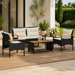 4 Piece Garden Sofa Set with Cushions Black Outdoor Patio Furniture Conversation