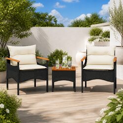 3 Piece Outdoor Garden Sofa Set with Cushions Black Poly Rattan Patio Furniture