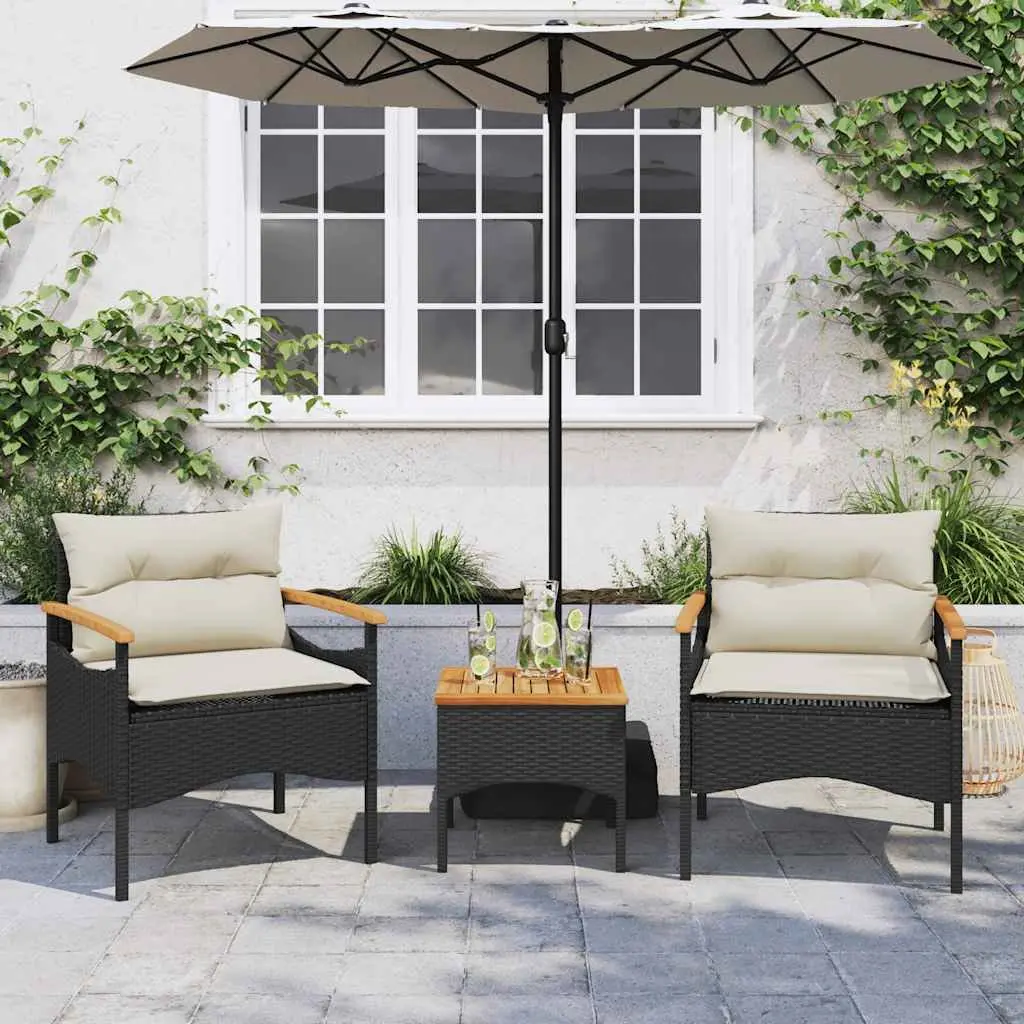 3 Piece Outdoor Garden Sofa Set with Cushions Black Poly Rattan Patio Furniture