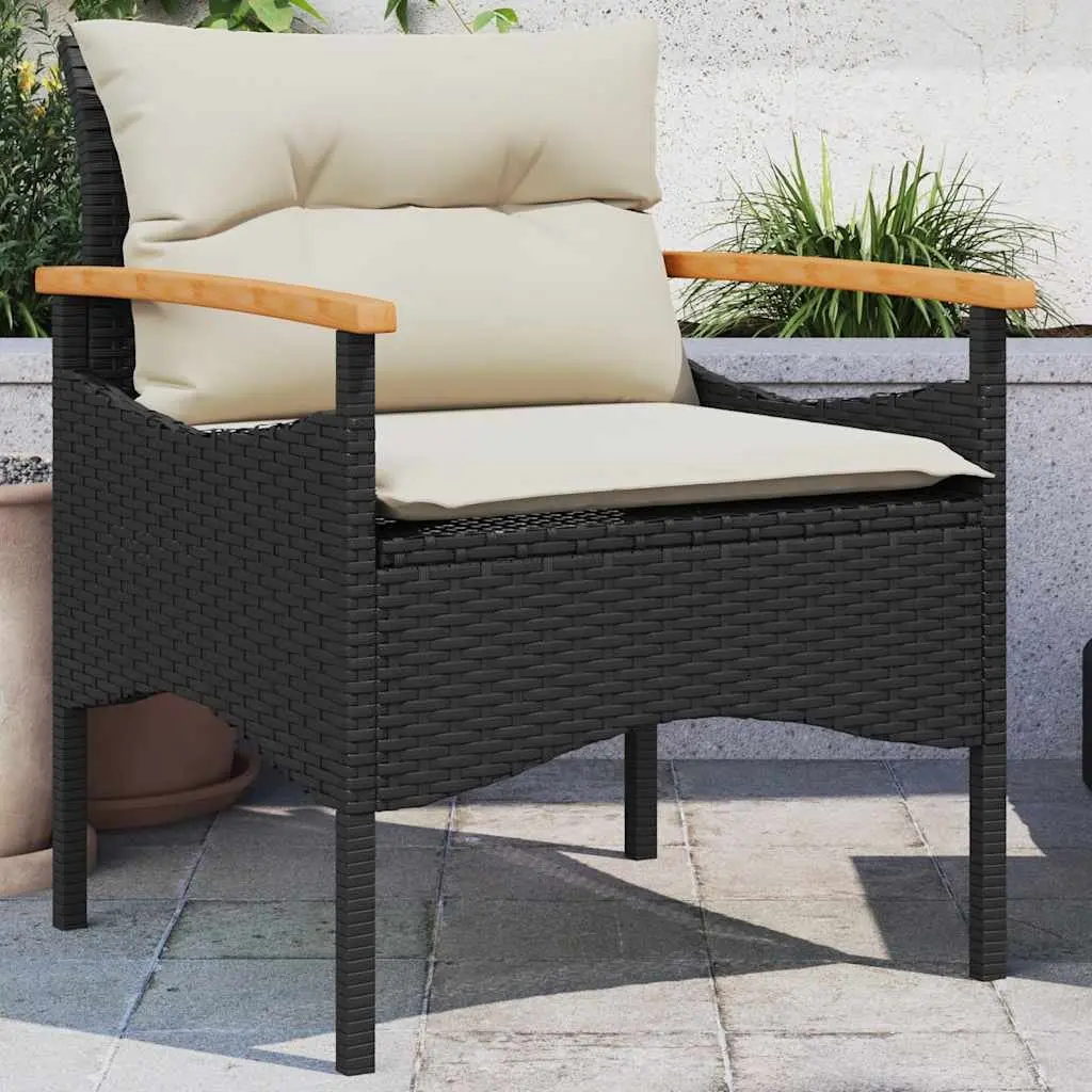 3 Piece Outdoor Garden Sofa Set with Cushions Black Poly Rattan Patio Furniture