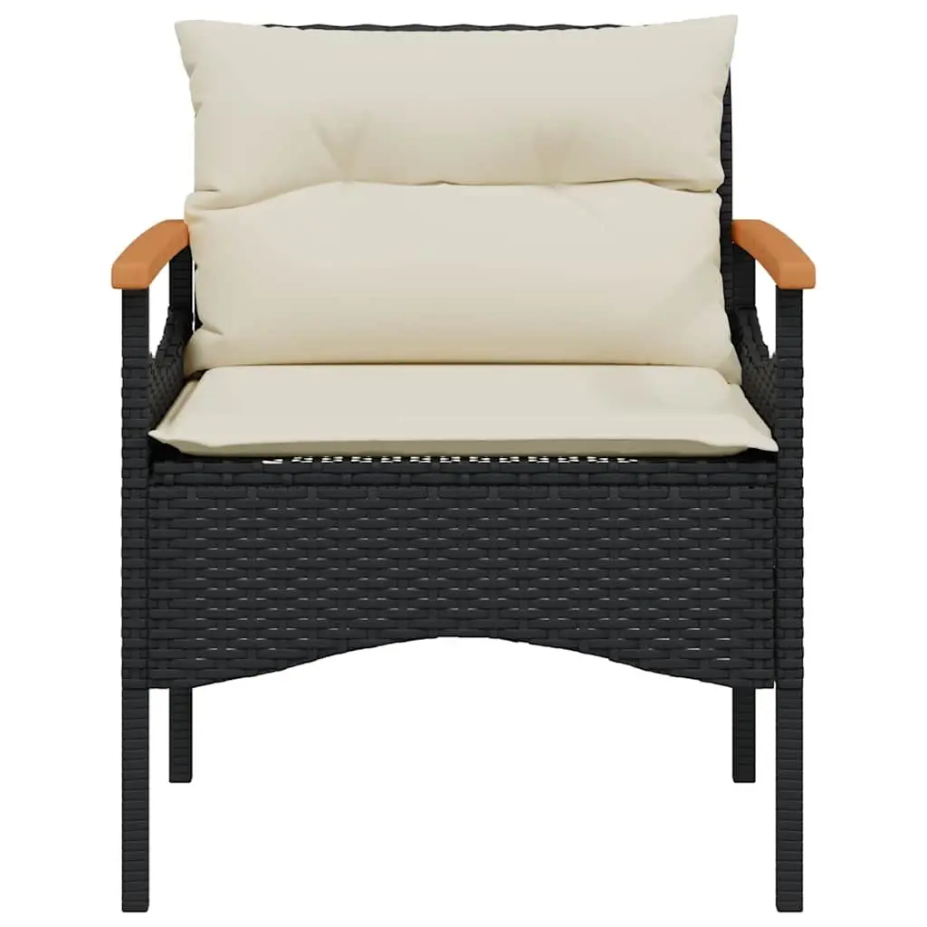 3 Piece Outdoor Garden Sofa Set with Cushions Black Poly Rattan Patio Furniture