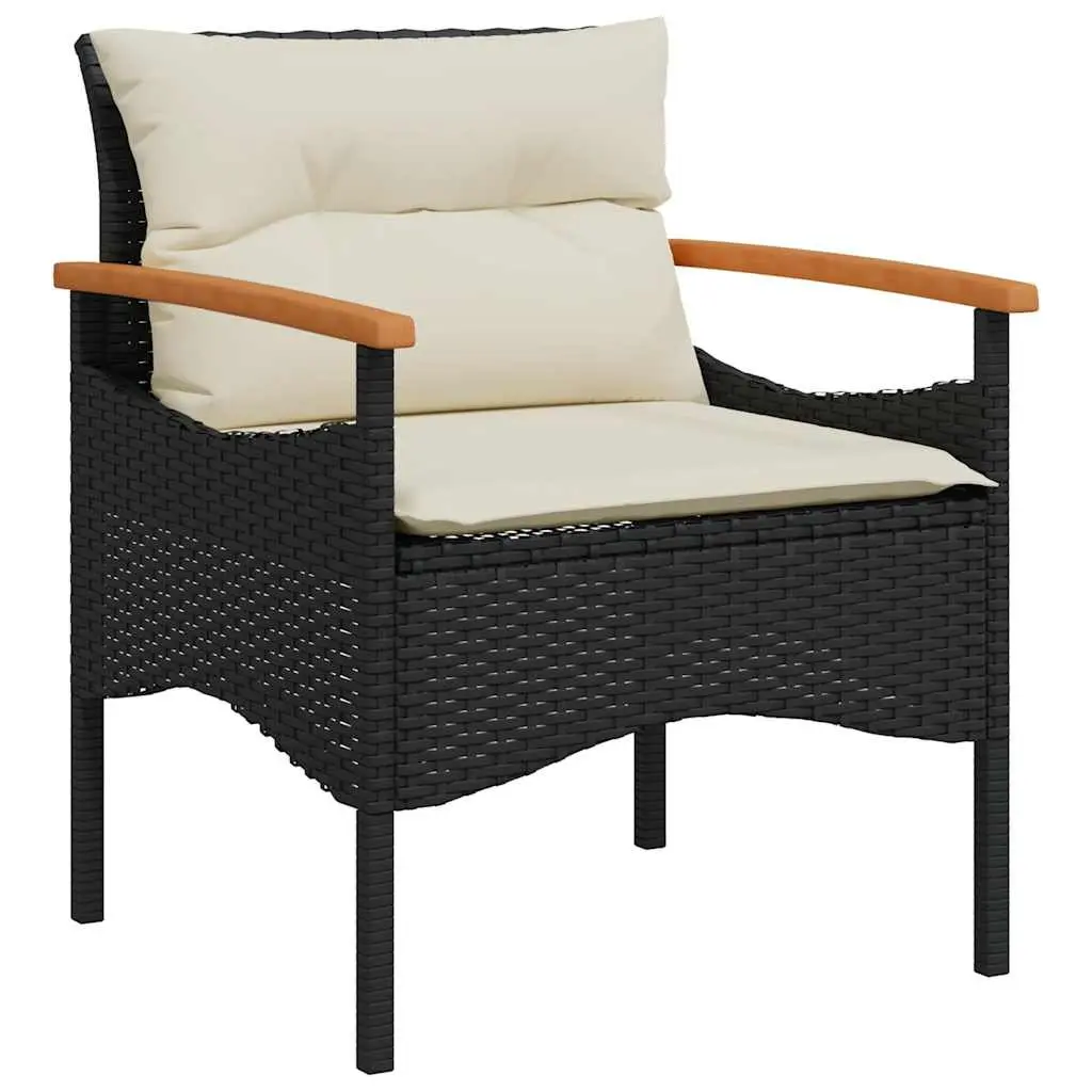 3 Piece Outdoor Garden Sofa Set with Cushions Black Poly Rattan Patio Furniture