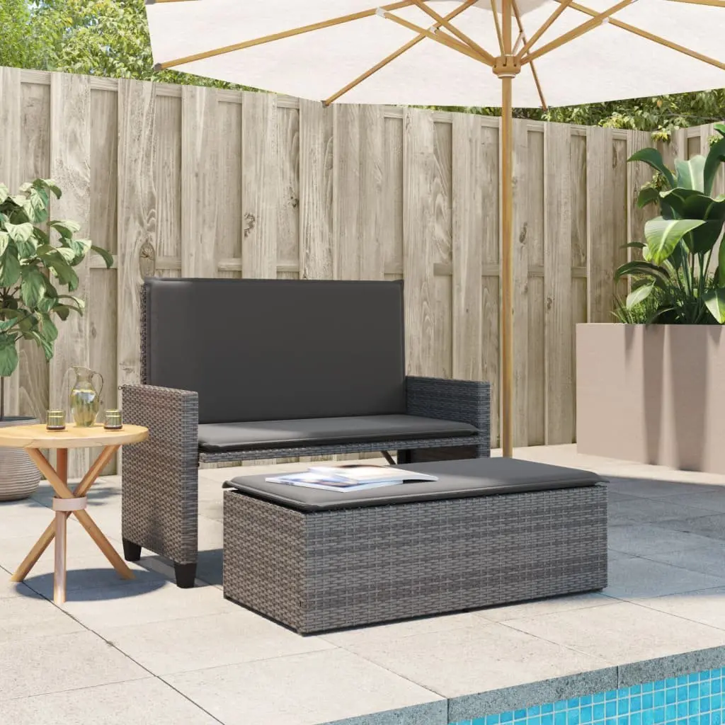 Garden Bench 2-in-1 Outdoor Loveseat Sofa Bed Grey PE Rattan with Cushions
