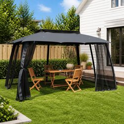 Gazebo with Double Roof and Mesh Walls Outdoor Garden Canopy Shelter 3.93x2.93m