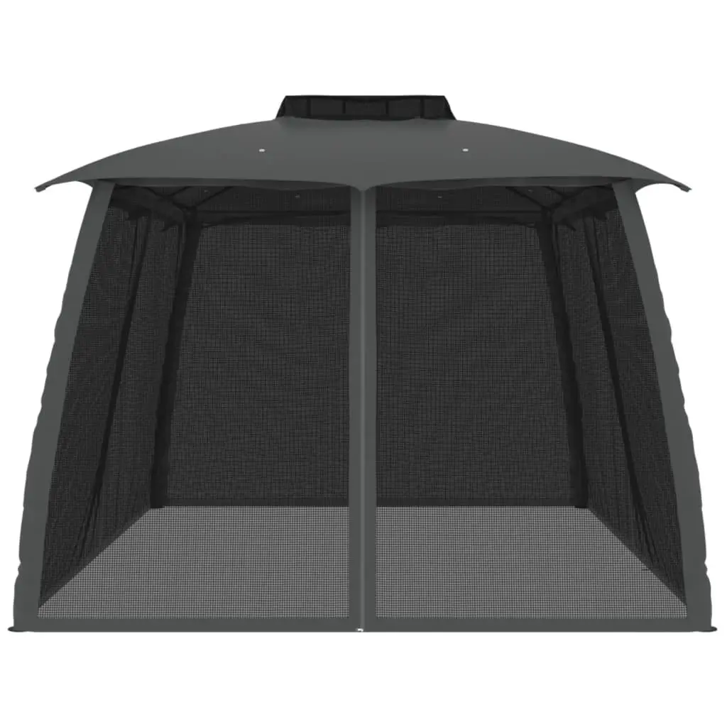 Gazebo with Double Roof and Mesh Walls Outdoor Garden Canopy Shelter 3.93x2.93m Anthracite Steel Frame Polyester Covering