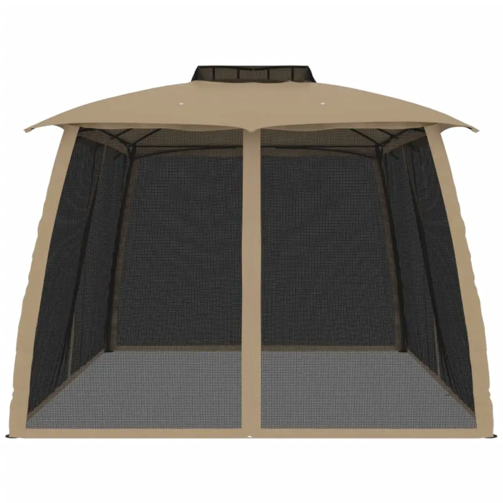 Gazebo with Double Roof Mesh Walls Outdoor Taupe 3.93x2.93m Steel Frame