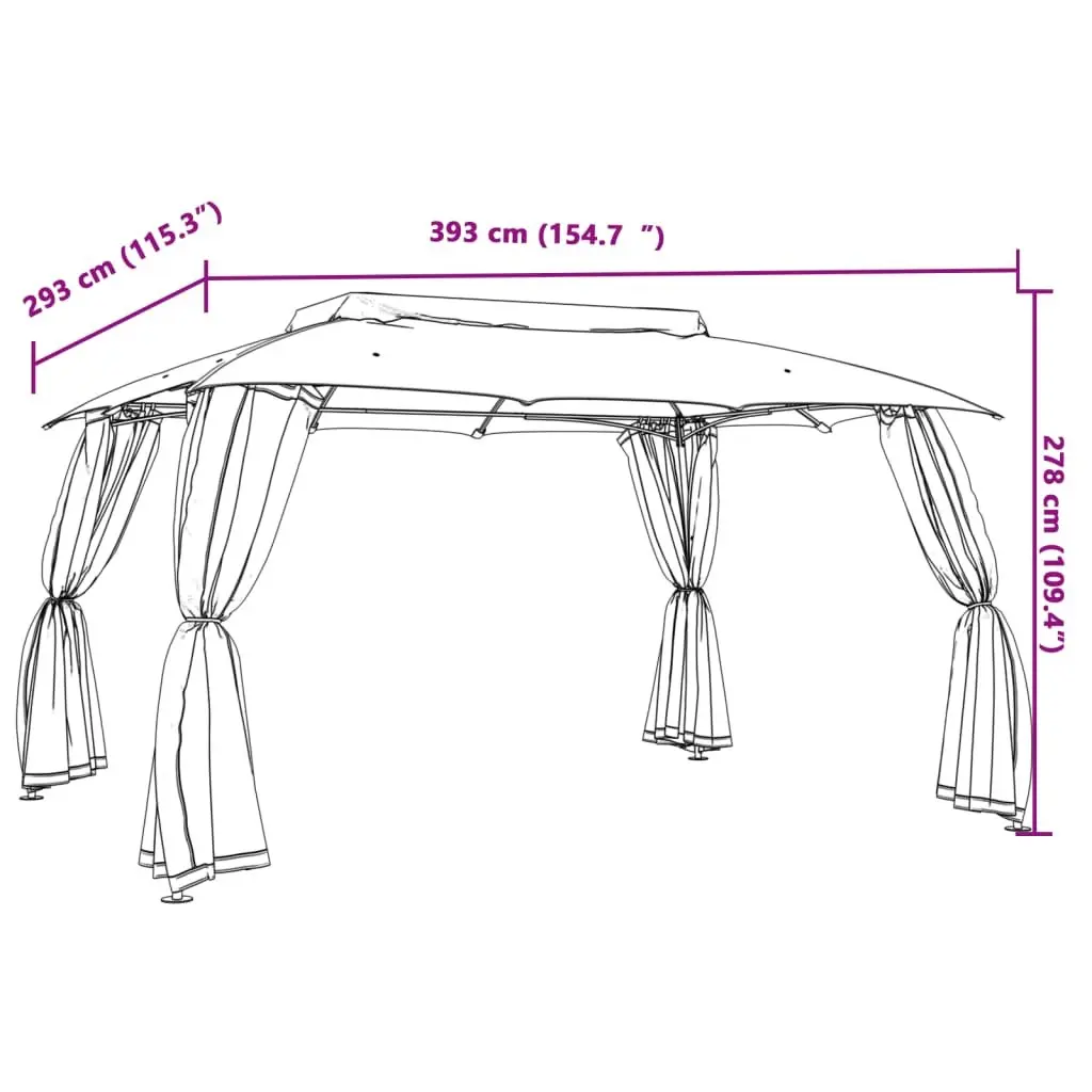 Gazebo with Double Roof Mesh Walls Outdoor Taupe 3.93x2.93m Steel Frame
