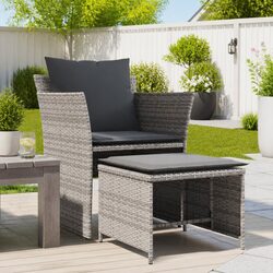 Garden Chair with Footstool Grey Outdoor Relaxation Seat Armrests Backrest