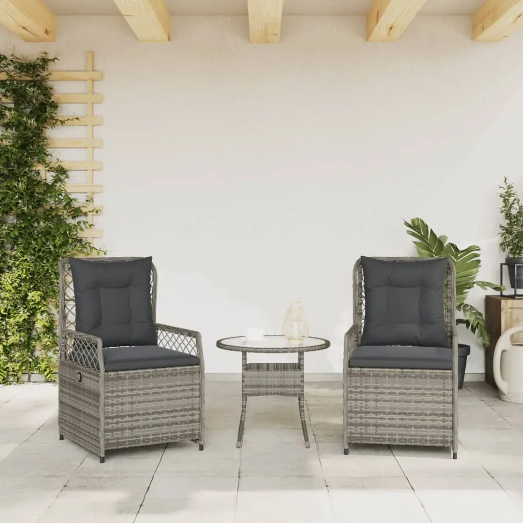 Outdoor Reclining Garden Chairs 2 Piece Adjustable Backrest Cushioned Grey PE Rattan