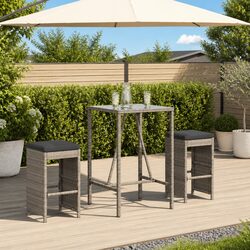 Outdoor Bar Stools Set 2 Piece Garden Seating with Cushions Grey Patio Furniture