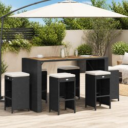 Outdoor Bar Stools Set of 6 Garden Seating with Cushions Black Rattan Chairs