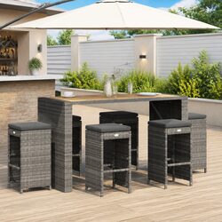 Outdoor Bar Stools Set 6 pcs Garden Seating Cushioned Chairs Poly Rattan Grey