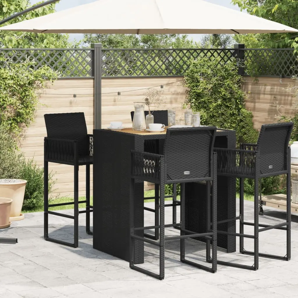 Outdoor Bar Table Garden Patio Furniture with Acacia Wood Top Black 105x80x110cm