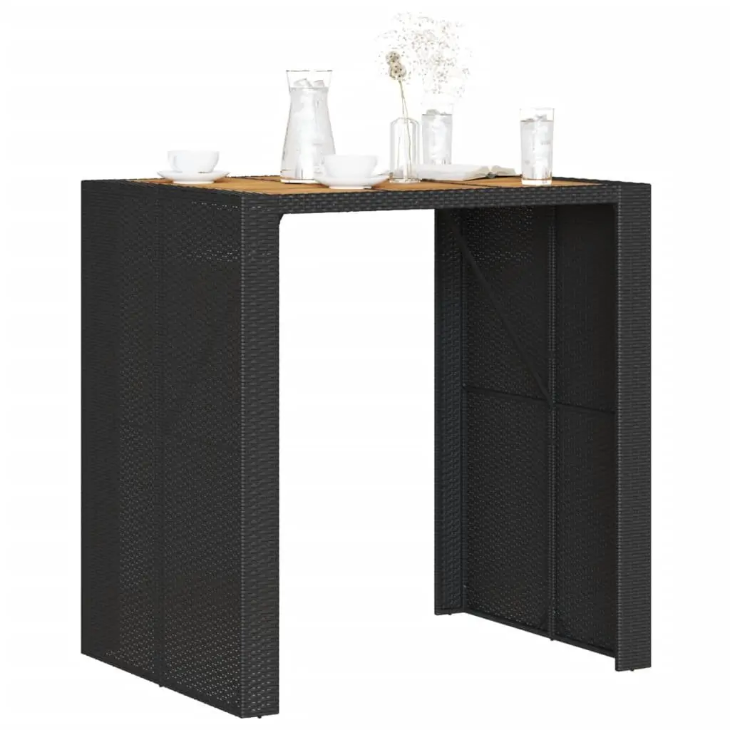 Outdoor Bar Table Garden Patio Furniture with Acacia Wood Top Black 105x80x110cm