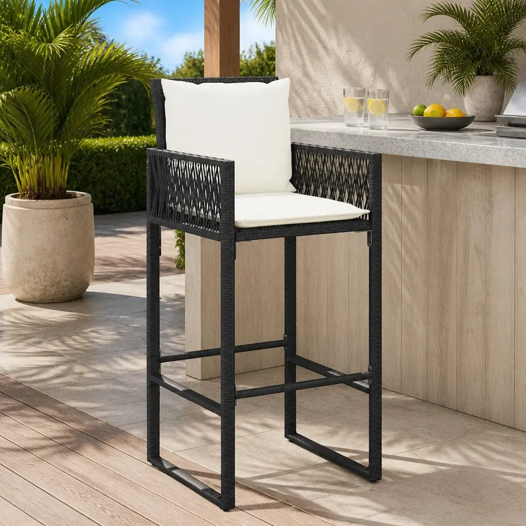 Outdoor Bar Stools Set 2 pcs Garden Seating with Cushions Armrests Backrest