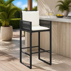 Outdoor Bar Stools Set 2 pcs Garden Seating with Cushions Armrests Backrest