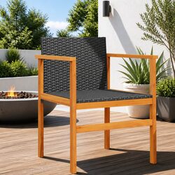 Outdoor Garden Chairs Set of 2 Black Poly Rattan Comfortable Seating Backrest