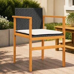 Outdoor Garden Chairs 2 pcs Black Poly Rattan Cushioned Seating Furniture Set