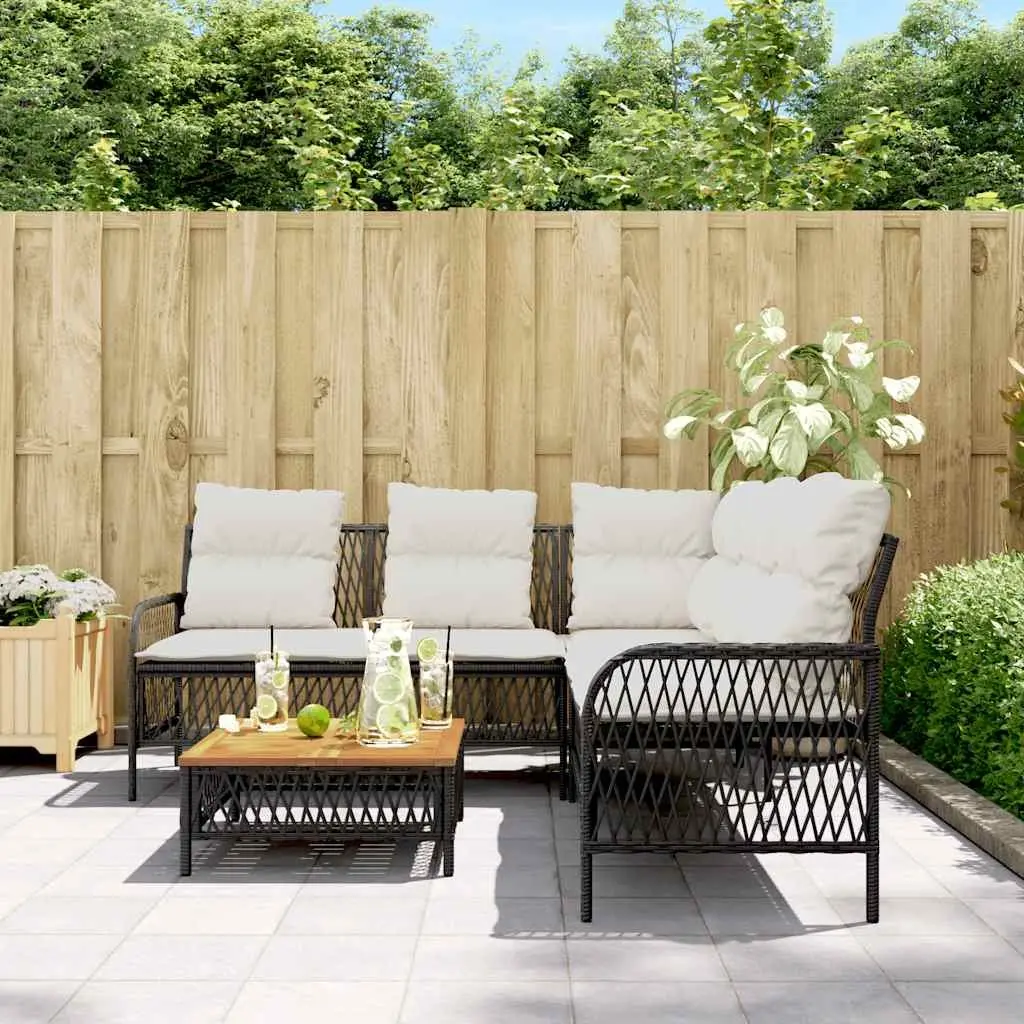 2 Piece Garden Sofa Set with Cushions Black Outdoor Patio Furniture