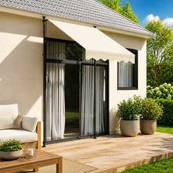 Retractable Awning Cream 200x115 cm Patio Window Door Shade Crank Handle Steel