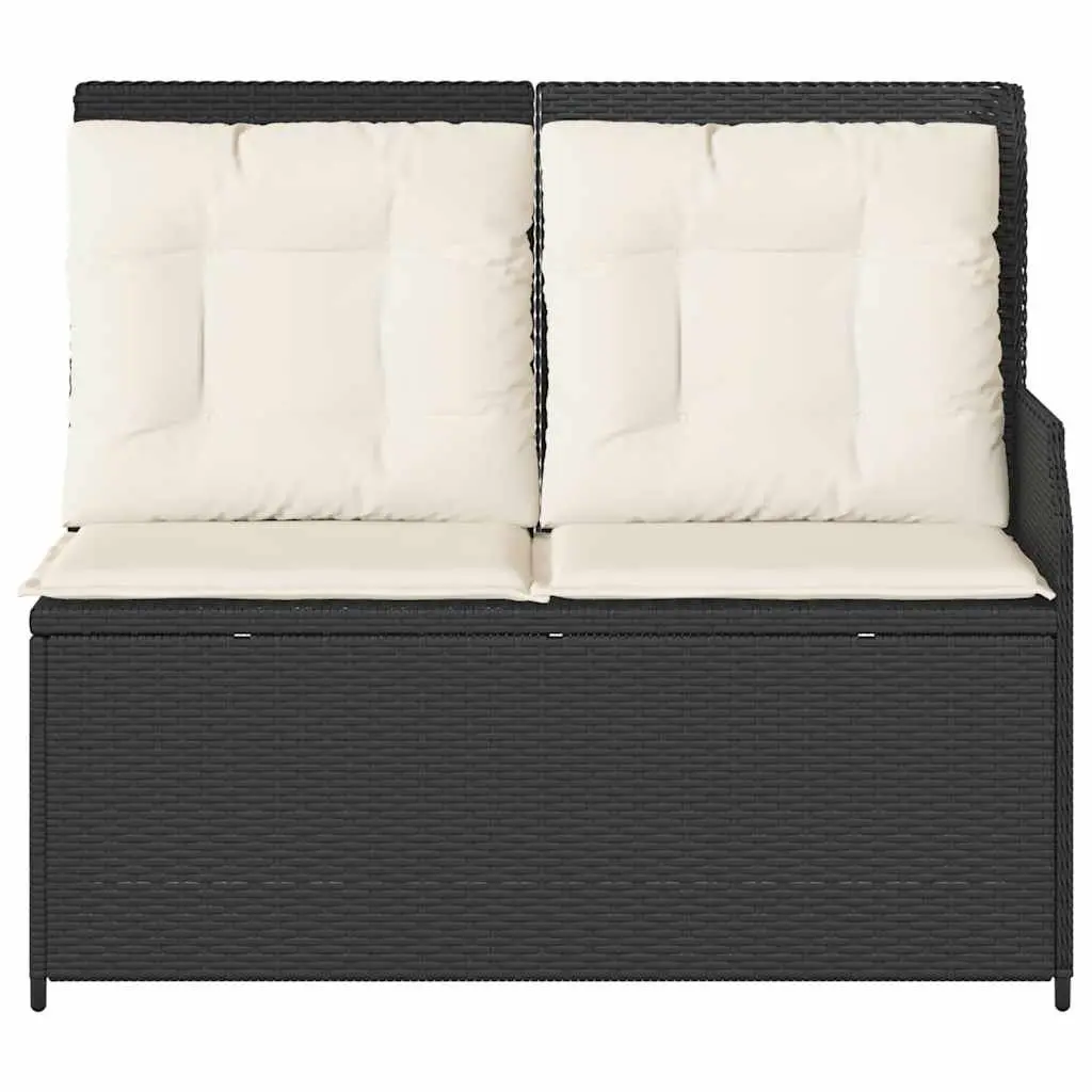 Reclining Garden Bench Adjustable Backrest Padded Cushions Black