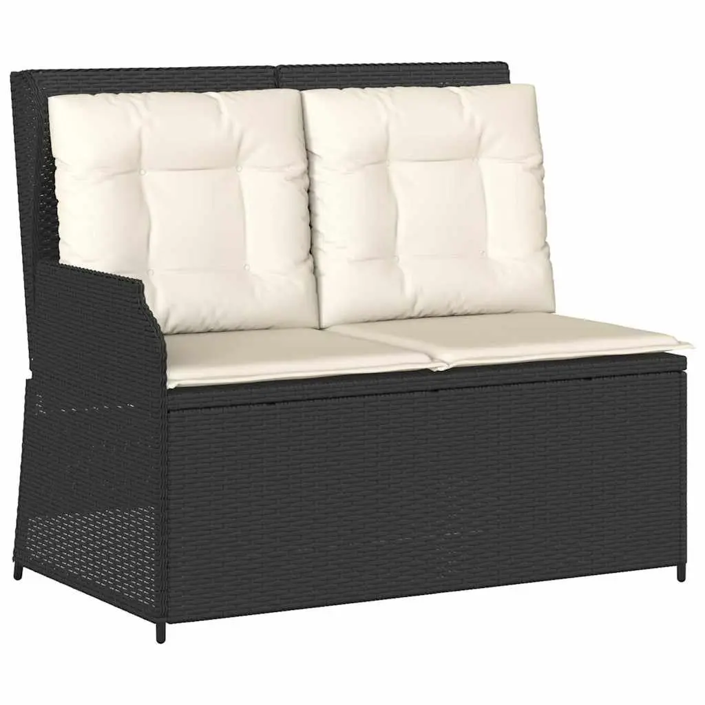 Reclining Garden Bench Adjustable Backrest Padded Cushions Black