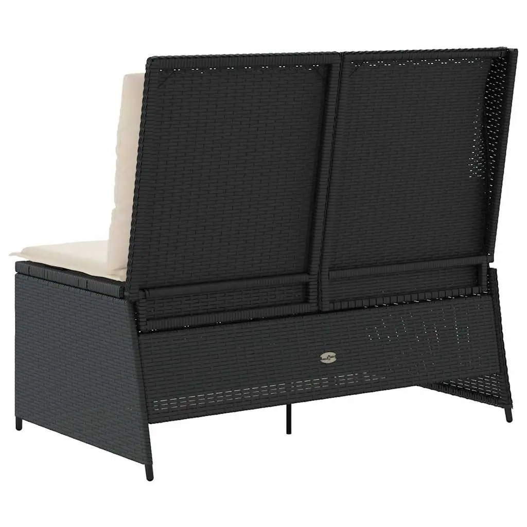 Reclining Garden Bench Adjustable Backrest Padded Cushions Black
