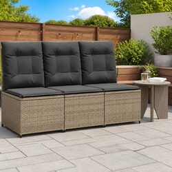 Reclining Garden Sofa Outdoor Seating with Cushions Grey Poly Rattan Adjustable