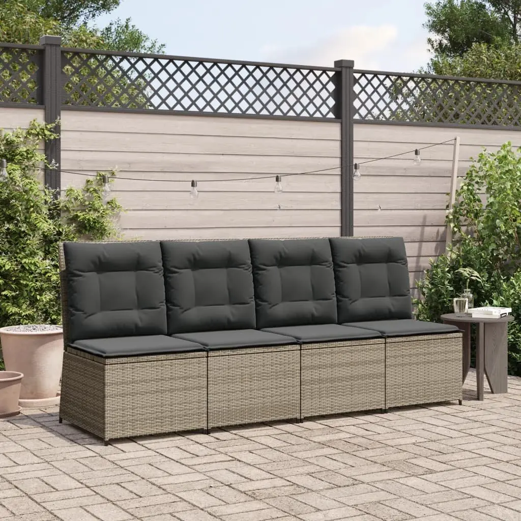 Reclining Garden Sofa Adjustable Backrest Grey Poly Rattan Outdoor Seating