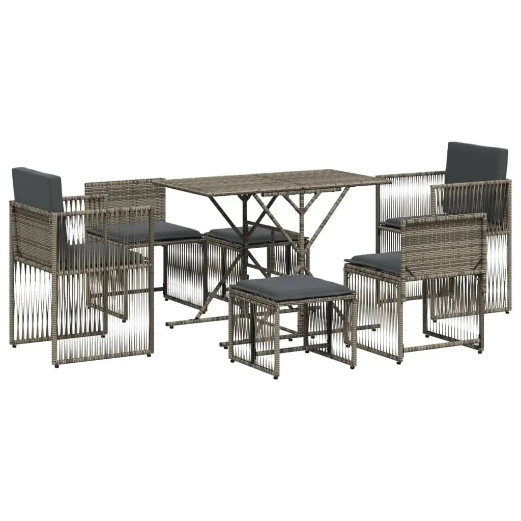 7 Piece Garden Dining Set with Cushions Grey Poly Rattan Outdoor Furniture