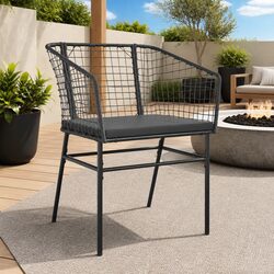 Outdoor Garden Chairs Set of 2 with Cushions Black Poly Rattan Patio Seating