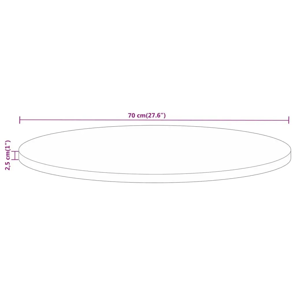 Round Wooden Table Top Ø 70cm Solid Mango Wood Rustic Dining Furniture
