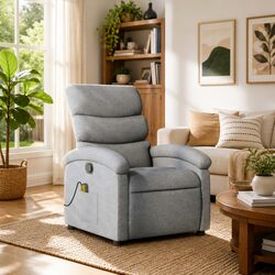 Massage Recliner Chair Grey Fabric Manual Reclining Armchair Vibration 6 Points