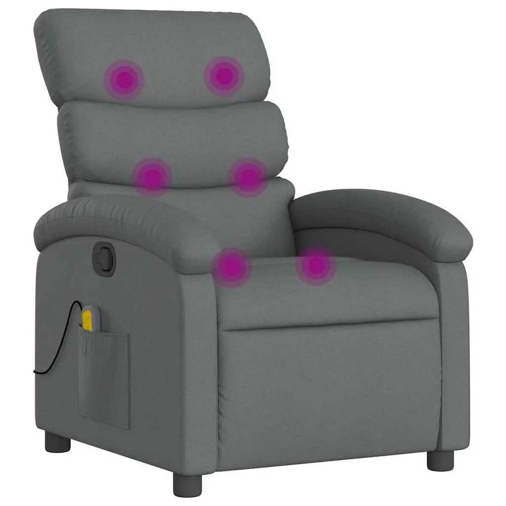 Massage Recliner Chair Manual Recline Vibration 135 Degrees Grey Fabric