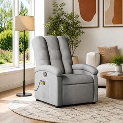 Massage Recliner Chair Light Grey Fabric Manual Recline 6 Vibration Points