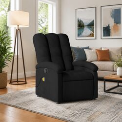 Massage Recliner Chair Black Fabric Manual Recline 6 Vibration Points Armchair