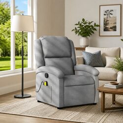 Massage Recliner Chair Light Grey Fabric Manual Reclining Armchair Vibration 6