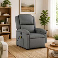 Massage Recliner Chair Grey Fabric Manual Recline 6 Vibration Points Armchair