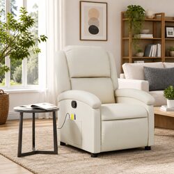 Massage Recliner Chair Cream Faux Leather Manual Recline Armchair with Vibration