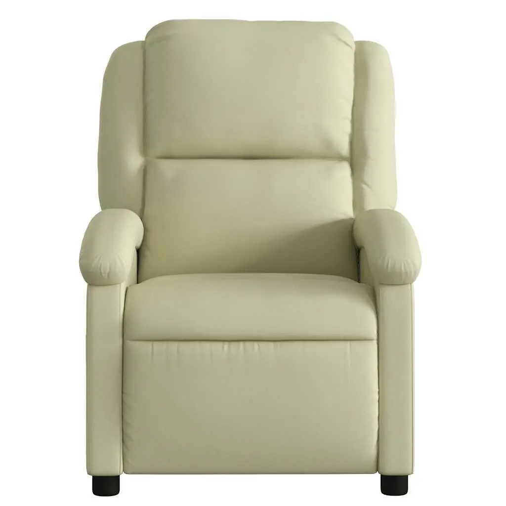 Recliner Armchair Manual Reclining Function Cream Real Leather Comfortable
