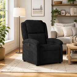 Recliner Chair Black Velvet Manual Reclining Armchair Lounge Seat Footrest
