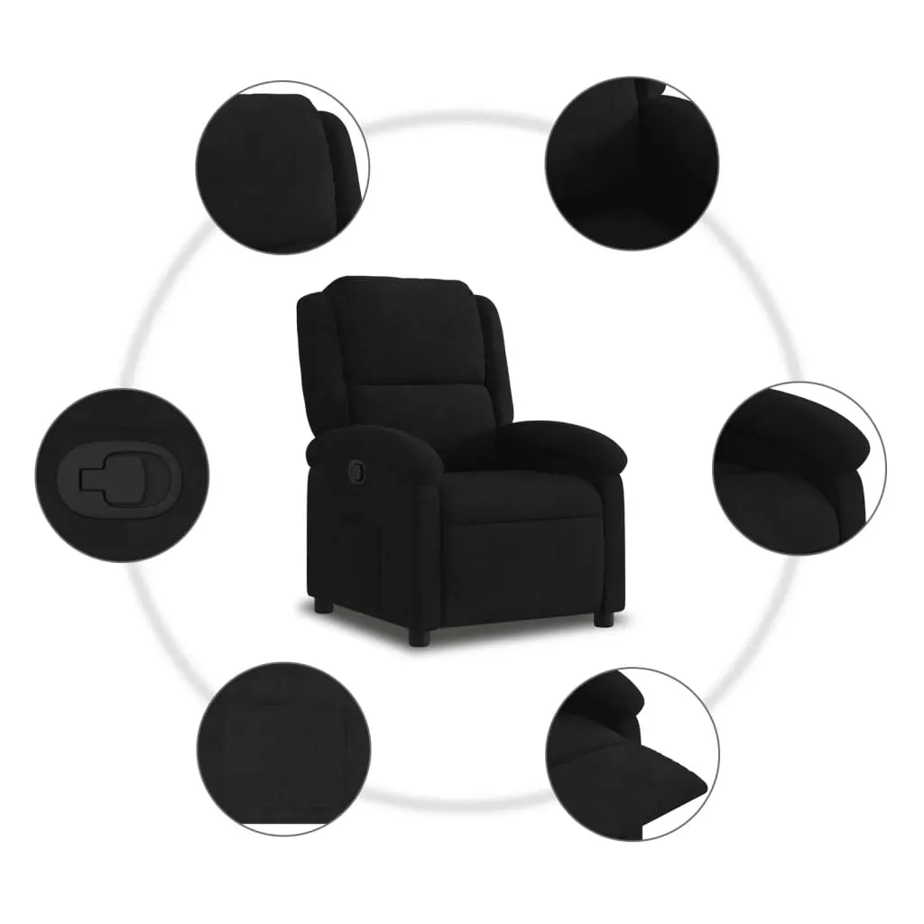 Recliner Chair Manual Reclining Black Velvet Armchair with Adjustable Backrest and Footrest
