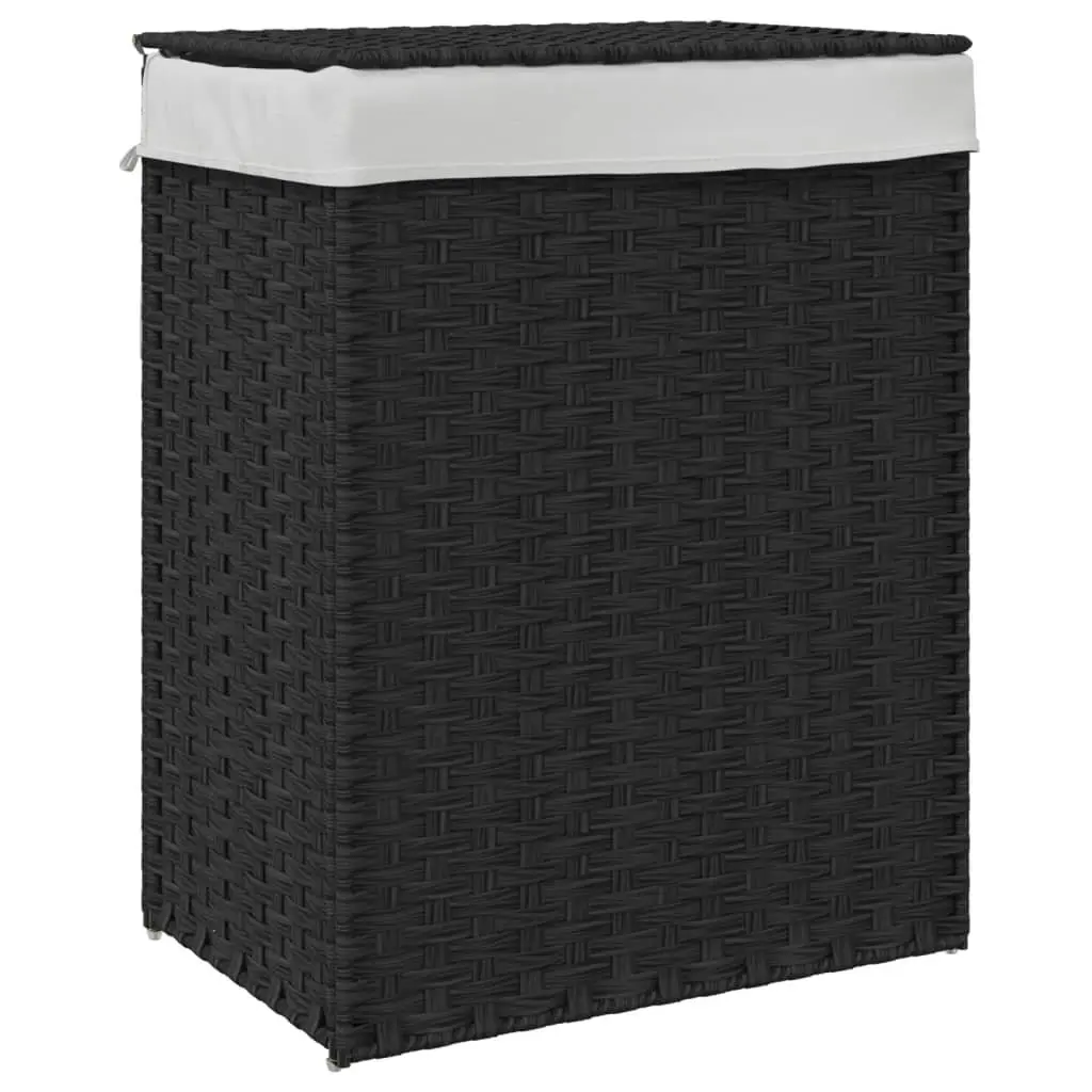Laundry Basket with Lid Foldable Black Poly Rattan Storage Hamper Removable Inner Bag