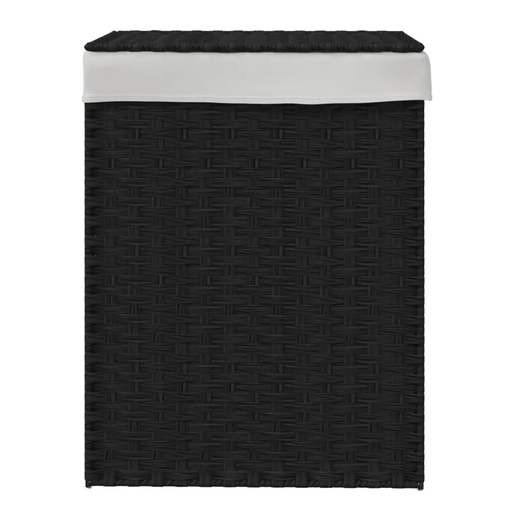 Laundry Basket with Lid Foldable Black Poly Rattan Storage Hamper Removable Inner Bag