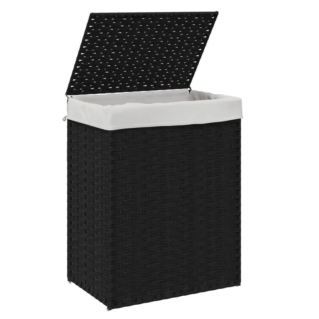 Laundry Basket with Lid Foldable Black Poly Rattan Storage Hamper Removable Inner Bag