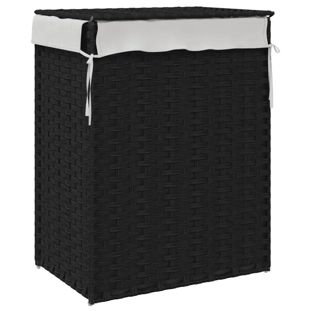 Laundry Basket with Lid Foldable Black Poly Rattan Storage Hamper Removable Inner Bag